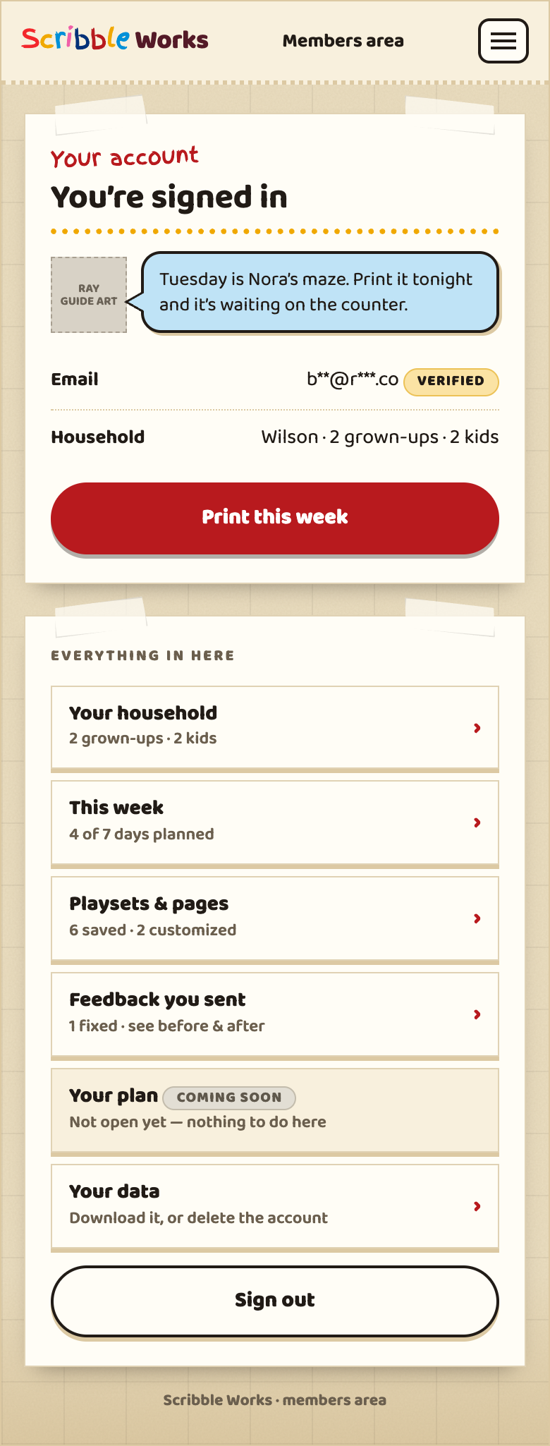 Account home wireframe