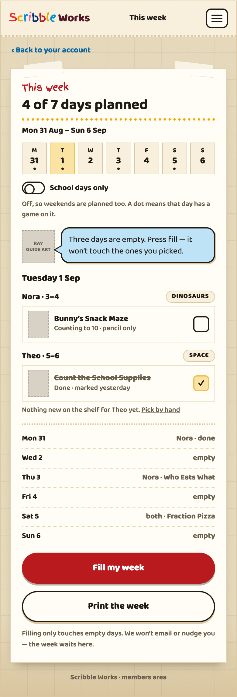 Calendar week wireframe